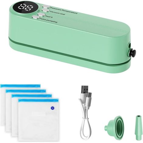 Machine Sous Vide Alimentation, 1200 mAh Mini Scellant pour Sacs Rechargeable USB avec 4 Sacs et 3 Dispositifs de Scellage, Scellant pour Stockage des Snacks et des Aliments (1/5)