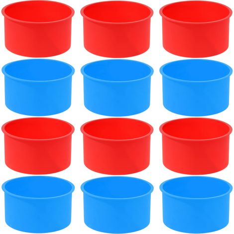 12 moldes redondos de silicona para hornear, de 10 cm de diámetro (rojos y azules) (1/5)