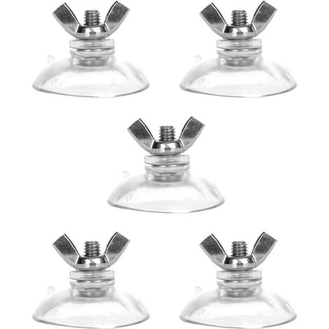 Crochet à ventouse à vis M6, diamètre 4,4 cm en PVC transparent, longueur de vis 1 cm, avec écrou à oreilles, 5 pièces (6-WING NUT) (1/5)