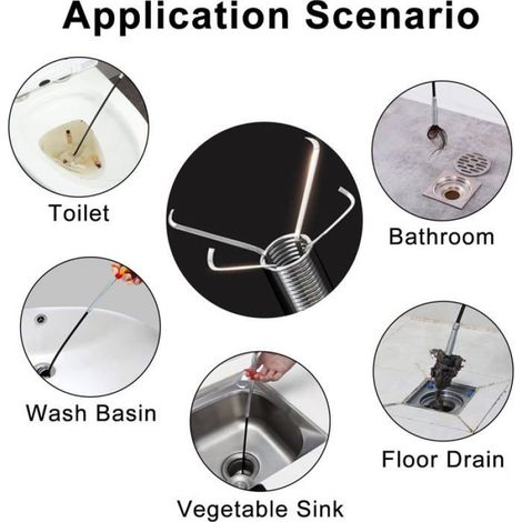 Outil de préhension flexible pour évier, WC et douche, déboucheur de canalisations extérieur, pince à déchets (longueur 1,6 m) (1/4)
