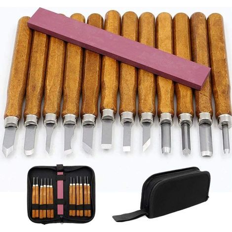 Holzschnitzwerkzeug-Set, 12-teiliges Holzmeißel-Set mit Schleifstein, Holzmeißel-Set mit Tasche, Schreinermeißel für Profis und Anfänger (1/5)