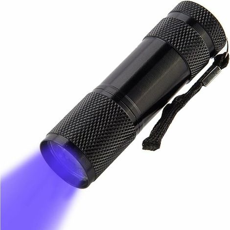 Linterna LED UV/de luz negra de 9 LED, linterna LED UV, detector de manchas, encuentra manchas en ropa, alfombras o tapetes (pilas no incluidas). (1/5)