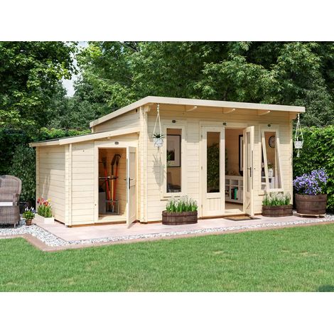 Dunster House Log Cabin Garden Office 5.5 x 3 Metres Summerhouse Terminator Pent with Storage Room