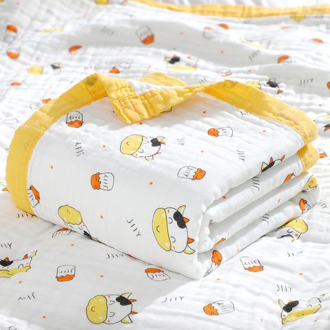 Serviette de bain en coton pour enfant, motif cartoon mignon, douce et respirante, lavable, couverture bébé bord jaune vache (1/5)