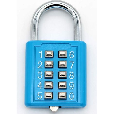 Stainless Steel Padlock with 10 Digit Combination Password Lock (Blue), Keyless for Sports Field and Locker Room