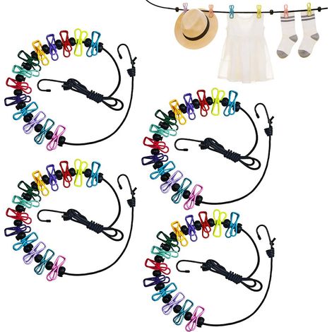 Stendibiancheria da viaggio da 4 pezzi, stendibiancheria da campeggio, stendibiancheria retrattile, stendibiancheria da viaggio portatile con 12 mollette per viaggi, vacanze, campeggio, dormitorio (1/5)
