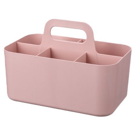 Panier de Rangement en Plastique, Boîte de Rangement avec 5 Fentes- Bac de Rangement pour Salle de Bain, Cuisine, Bureau, Classe (Rose, 24.6×15.3×11.3cm) (1/5)