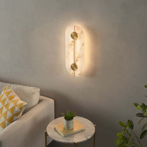 Applique murale ovale dorée LED avec abat-jour en albâtre - Calizia (1/5)
