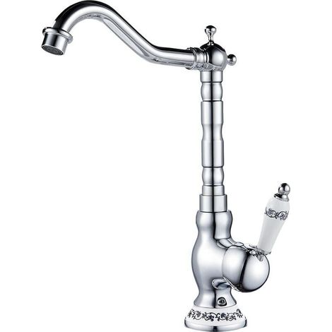 Rubinetto per lavabo retrò, rubinetto da bagno in ottone cromato, miscelatore alto per lavabo o lavandino del bagno, rubinetto per acqua calda e fredda (1/4)