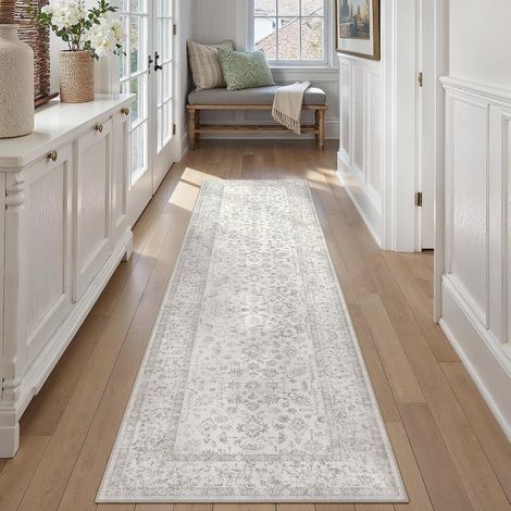 Tapis de Cuisine Gris 60x240cm Antidérapant Lavable Couloir Descendre de lit Chambre Salle de séjour Bureau Long Carpet Poil Court Doux Tapi (1/5)
