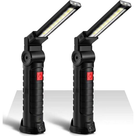2PC SLampe de Travail COB Baladeuse LED 800LM Ultra Lumineuse, USB Rechargeable Inspection Lampe Portable avec Base Magnique