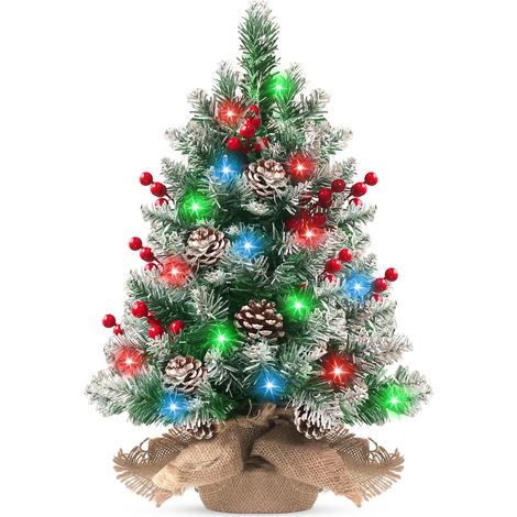 Mini sapin de Noël artificiel pré-éclairé de 55 cm avec baies et pommes de pin, 70 branches, sapin de Noël de table pour la maison, les vacances, les décorations de fête (1/5)