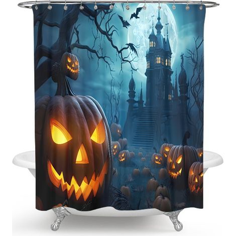 Rideau Douche Halloween Château Citrouille 150x180cm Polyester (1/4)