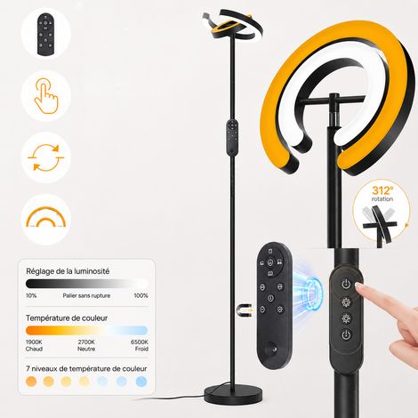 ROSNEK LED Stehlampe Wohnzimmer 36W 2000 lm dimmbar 2 drehbare Ringe mit Fernbedienung 191,8 cm Schwarz (1/5)