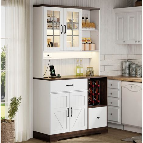 Credenza alta da cucina vintage in MDF 105 x 40 x 185 cm con LED, prese e cassetti (1/5)