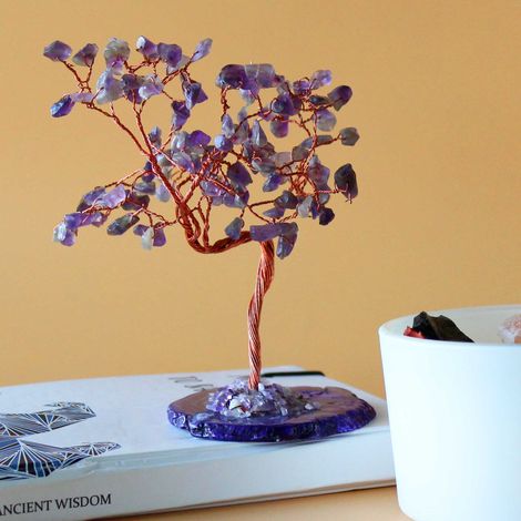 Arbre de pierres précieuses Lrg - Améthyste sur base d'agate naturelle (100 pierres)- Vendu par 1 (1/4)