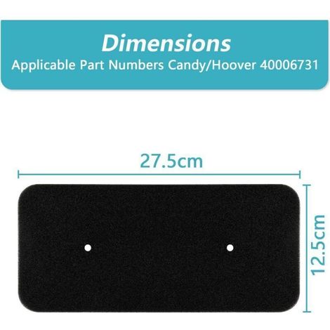 2 x Filtres Sèche Linge Candy, Filtre Éponge pour Sèche-linge Hoover Candy 40006731, filtre à éponge Dryer pour condenseur 275 x 125 x10 mm pour Sèche-linge à Pompe Chaleur à Condensati
