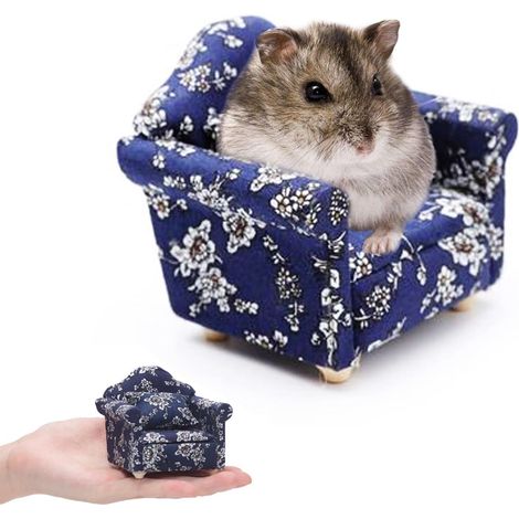 Hamster Mini Baumwollsofa-Sessel, Kleines blaues Komfortbett (mit Kissen), Käfigdekoration Fotospielzeug, Entspannendes Habitat-Wohnaccessoires, Schlafmatten und Ruhenester für Hamster, Mäuse und Ratt