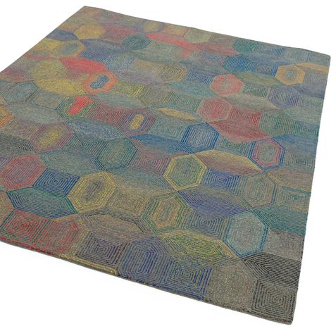 Camden Wool Viscose Hand Tufted Geometric Kaleidescope Grey Multi Coloured Rug Medium 120x170 cm (4'x5'6") (1/4)
