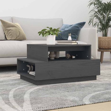 vidaXL Mesa de centro madera maciza de pino gris 80x55x40,5 cm (1/5)