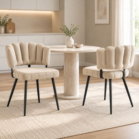 Lote de 2 sillas de comedor de terciopelo beige con patas de metal negro, 80 cm DESVIAE (1/5)