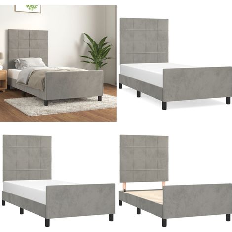 Cadre de lit sans matelas gris clair 80x200 cm velours - Lit Plateforme - Lit Double - Lit Capitonné - Cadre Lit Velours - Literie - Home & Living (1/5)