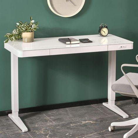 Bureau assis débout électrique 120cm blanc avec chargeur Albi (1/5)