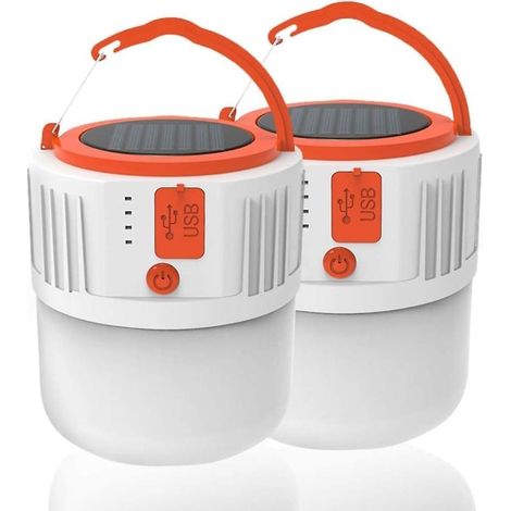 Lampe solaire de camping, lanterne de camping LED rechargeable WOMFUI, batterie externe 2400 mAh, étanche IPX45. (1/5)