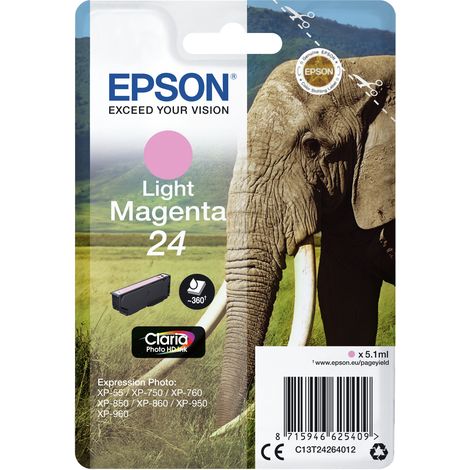 Epson Elephant Cartouche Eléphant - Encre Claria Photo HD Mc - Original - Encre à pigments - Magenta clair - Epson - - Expression Photo XP-960 - Expression Photo XP-950 - Expression Photo XP-860 - Exp (1/3)