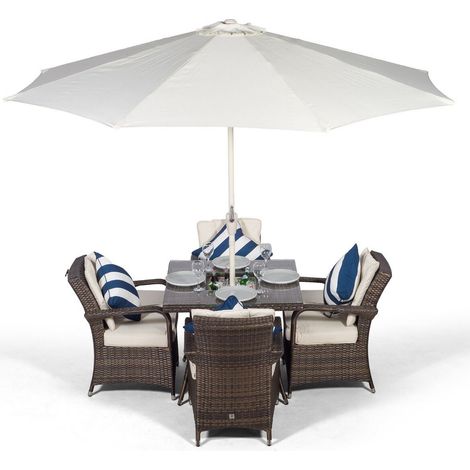 Arizona Square 4 Seater Patio Dining Set with Ice Bucket Drinks Cooler - Brown (1/5)