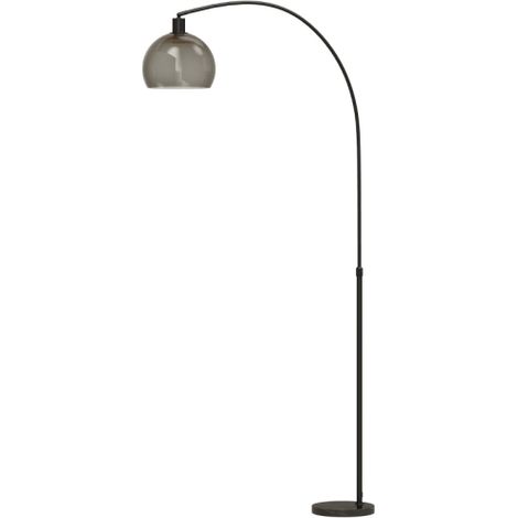 Lampadaire arqué gris de 180 cm avec abat-jour en plastique, pied en marbre, interrupteur au pied et douille E27 (1/5)