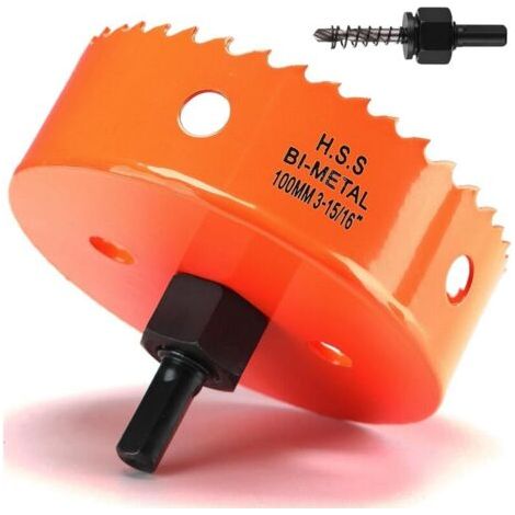 BUNTHAUS 100 mm Orange Acier rapide M42 bi métal Scie cloche avec tige hexagonale et foret avec profondeur de coupe de 32 mm (1/5)
