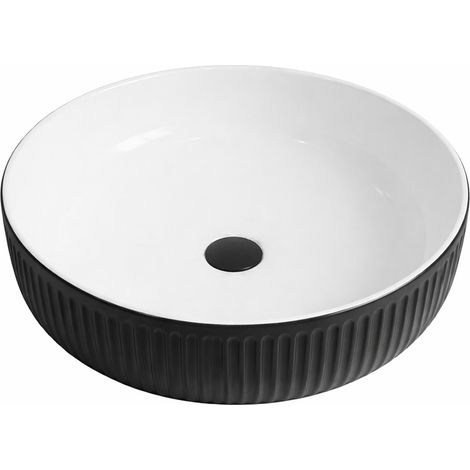 Vasque à poser ronde -38 cm -Noir mat rainurée -KAVIO (1/4)