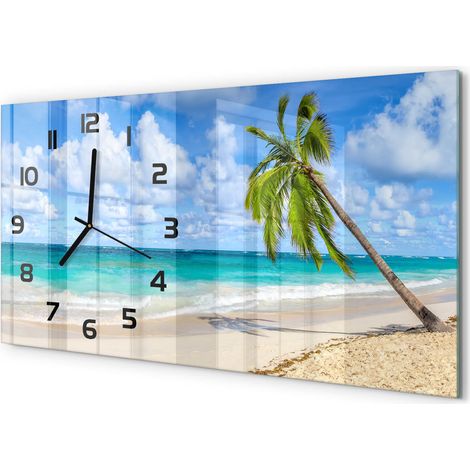 Horloge Murale Panoramique Moderne 60x30 cm Verre Trempé Sans Tic-Tac Plage tropicale (1/5)