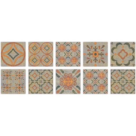 10 pegatinas decorativas para azulejos, 15x15cm, Adhesivos autoadhesivos azulejos, Azulejos autoadhesivos, Adhesivos suelos, Verde hierba, azul (1/5)