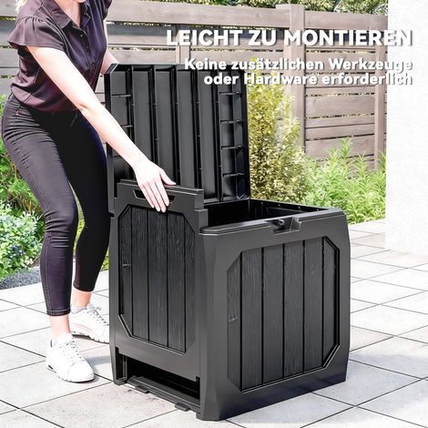 121L boîte de rangement jardin en plastique, coffre de stockage extérieur avec poignées, noir (1/5)