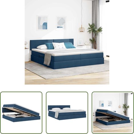 vidaXL Hydraulischer Aufzug - Aufbewahrungsbett mit Matratze Blau 200 x 200 cm Holzwerkstoff (1/5)