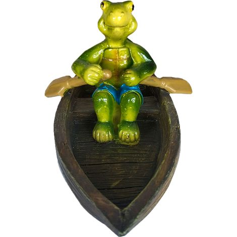 Decoración flotante para estanque: Figura de tortuga y barca de madera natural y resina, 15 x 12 x 10,5 cm. (1/5)