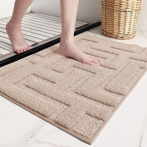 Kaki Tapis de Bain Antidérapant 40x60cm, Tapis Salle de Bain Gris Absorbant, Tapis de Bain en Microfibre et Lavable Tapis de Douche pour Salle de Ba (1/5)