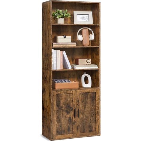 Libreria alta a 6 ripiani con anta mobile contenitore aperto 24 x 318 x 175 cm per soggiorno ufficio sala da pranzo marrone 120005284