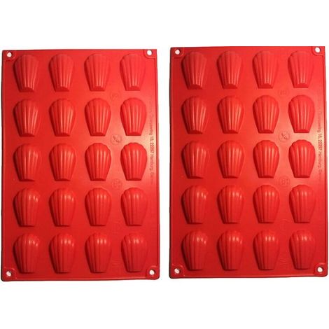 Mini stampi in silicone per madeleine, confezione da 2, 20 fori, guscio rosso fai da te, madeleine, stampo in silicone, taglia biscotti, 20 fori, stampo per torte, rivestimento antiaderente.