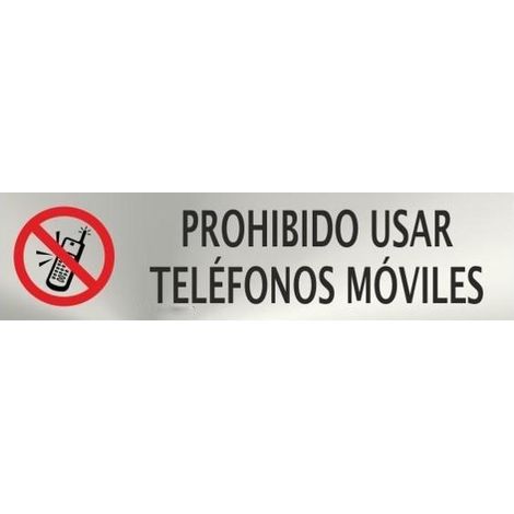 Prohibido usar teléfono móviles, cartel de acero inoxidable SEKURECO 50 x 200 mm SEKURECO (1/2)