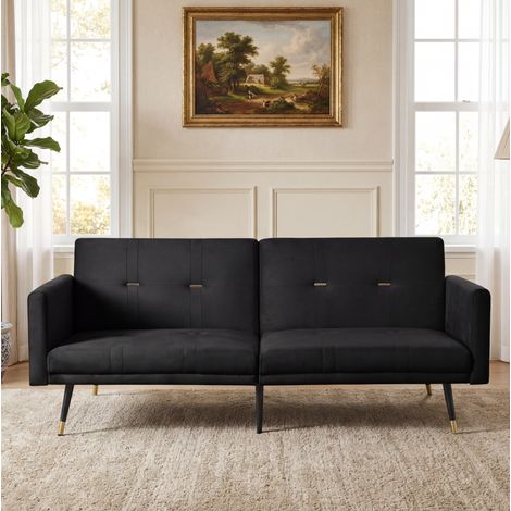 Sofá cama convertible de 2 plazas 164 x 89 x 70 cm en terciopelo negro, respaldo regulable DESVIAE (1/5)