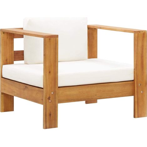 Silla de jardín con cojín madera maciza de acacia color crema vidaXL (1/2)