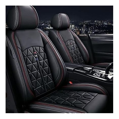 Housse de siège de voiture noire de style tendance en simili cuir résistant à l'usure et respirant, facile à nettoyer, écologique et inodore, housses de siège auto deux pièces (1/5)