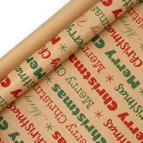 Papier cadeau de Noël (43 cm de large x 3 m de long), grand format, papier kraft écologique.