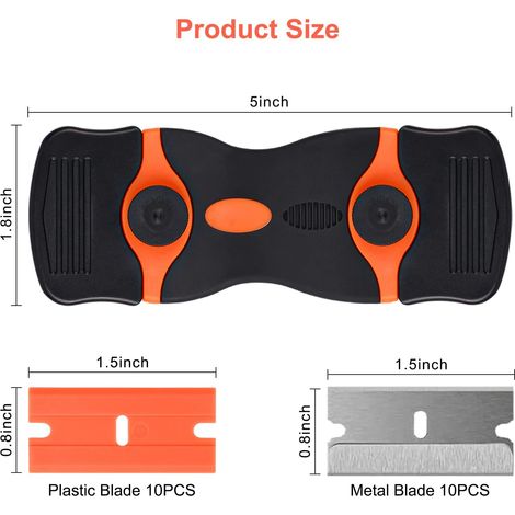 Grattoir Vitre, Grattoir Plaque Vitrocéramique avec 10PCS Lames Extra en Métal et 10PCS Lames en Plastique, pour Plaque à Induction, Voiture, Verre, Miroir, Autocollant, Nettoyage (1/4)