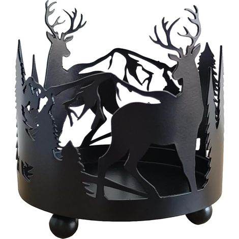 Bougeoirs pour bougies piliers, porte bougie motif cerf Sika, plateau à bougies vintage avec silhouette d'animal, support, bougeoir noir, thème cerf (1/4)