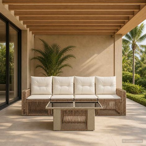 vidaXL Conjunto de sofás de jardín 5 uds. Beige y blanco crema (1/5)