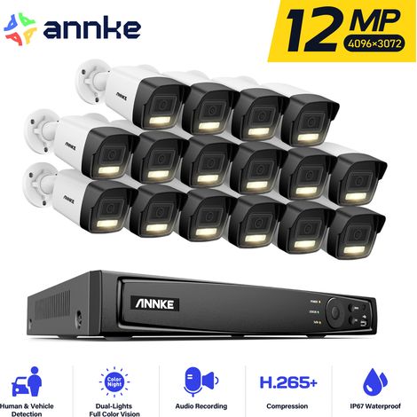 ANNKE 16 Kanal 12MP PoE Überwachungskamerasystem,16 x 12MP PoE IP Außenkameras 24/7 Aufzeichnung, Farbnachtsicht (1/5)